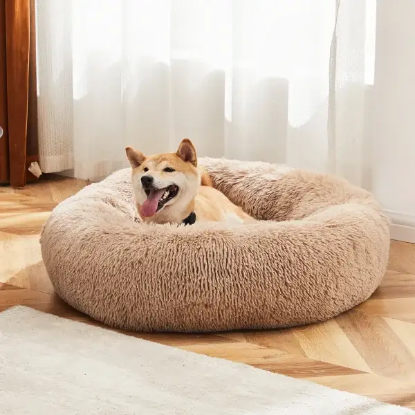 JHK Washable Anti-Slip Fluffy Plush Calming Dog Bed