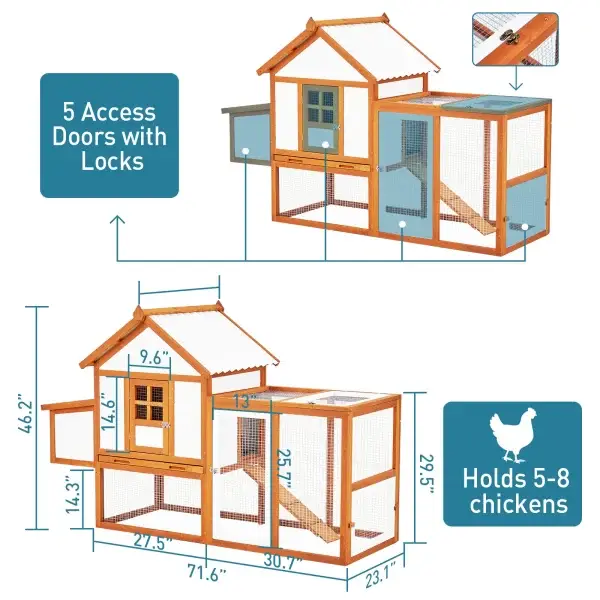 Outdoor Chicken Coop Wooden Hen House Removable Bottom for Easy Cleaning