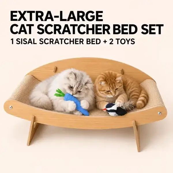 Extra Large Wooden Cat Scratcher Bed Durable Sisal Cat Lounge Sofa Furniture Protector With Chirping Bird And Carrot Sound Toy Set